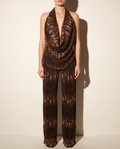 Deep Cowl Neck Sleeveless Top & Pants Set in BROWN COMBO — front view