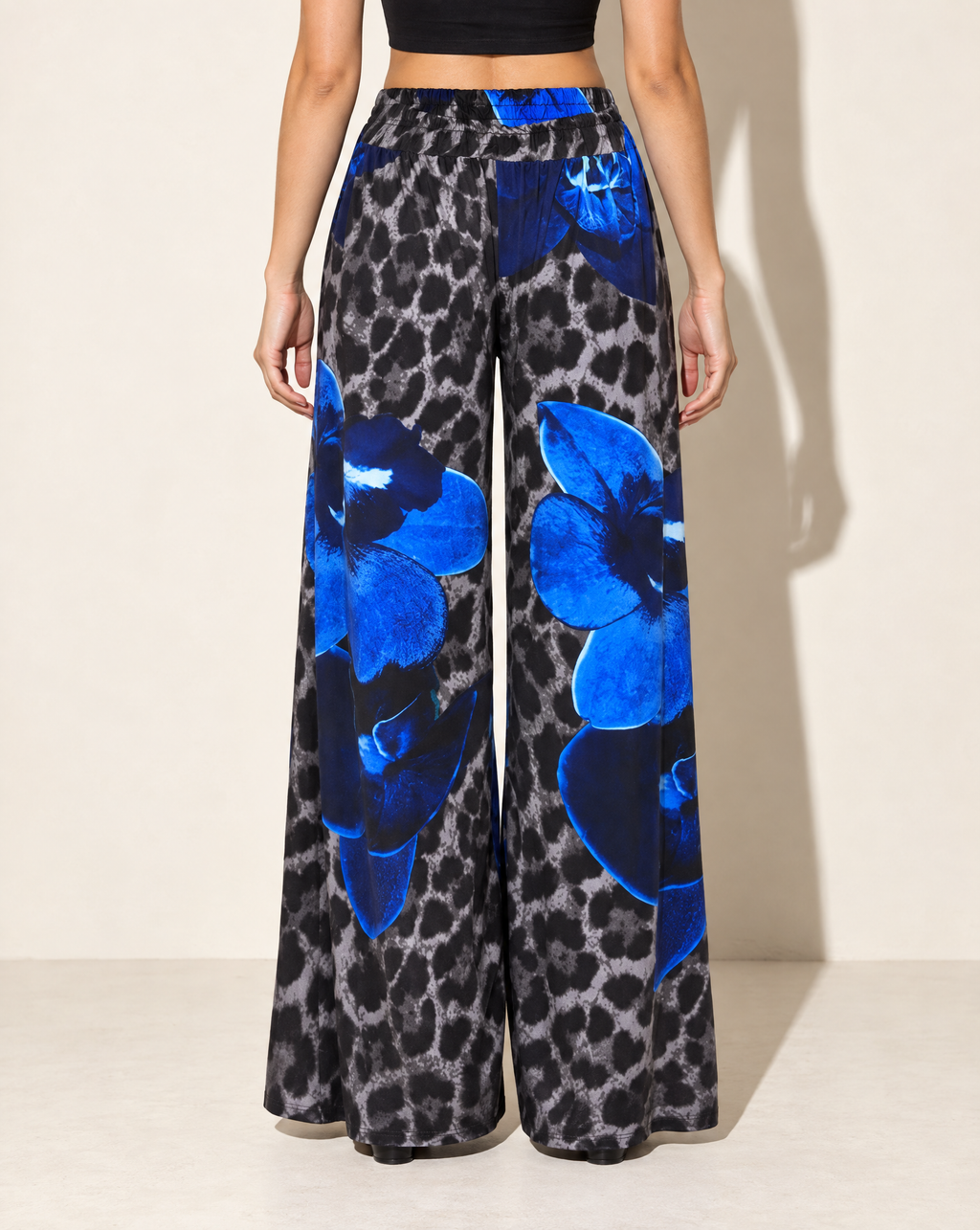 Printed Wide Leg Pants in Blue Multi — back view