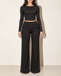 Glittered Open Back Top & Pant Set in Black — front view