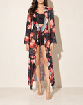Floral Ruffle Long Top in BLACK COMBO — front view