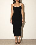 Ribbed Tank Midi Dress in Black — front view