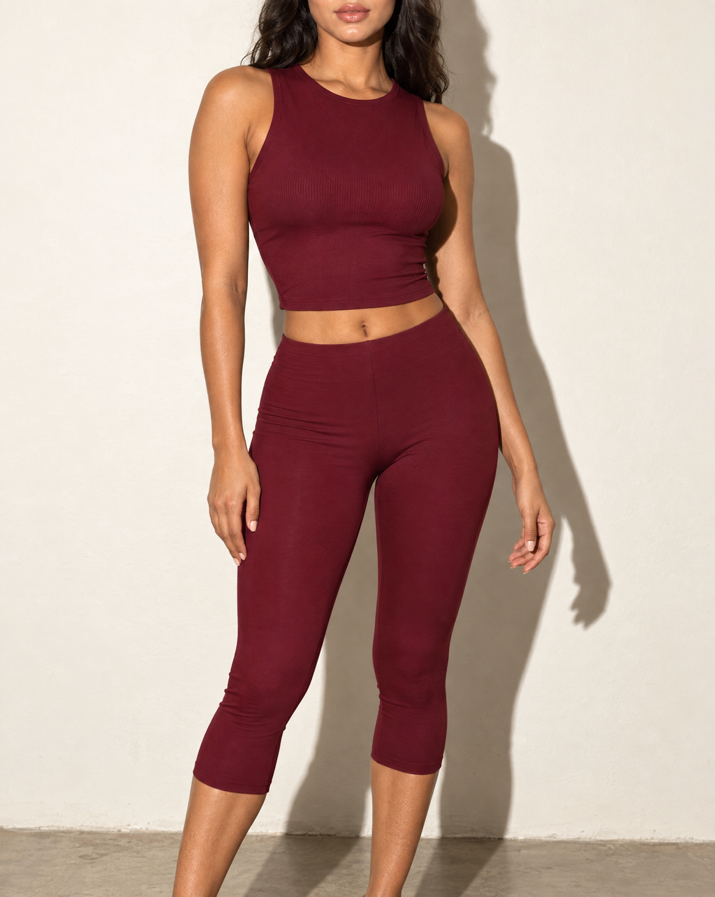 Sleeveless Top & Capri Set in Wine — alternate front view