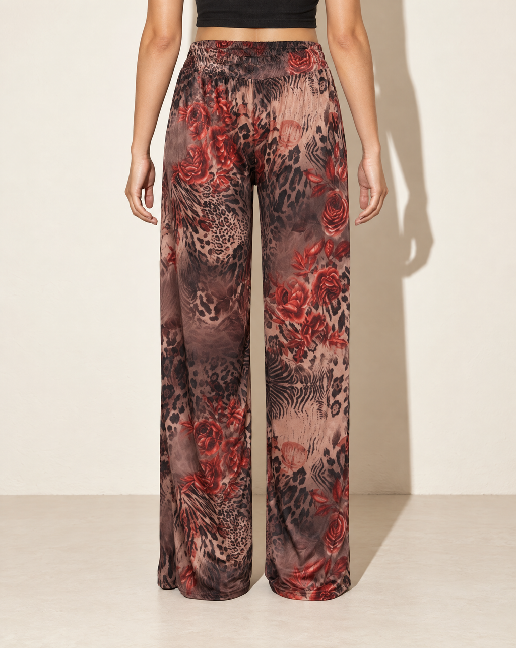 Printed Wide Leg Pants in LEOPARD MULTI — back view