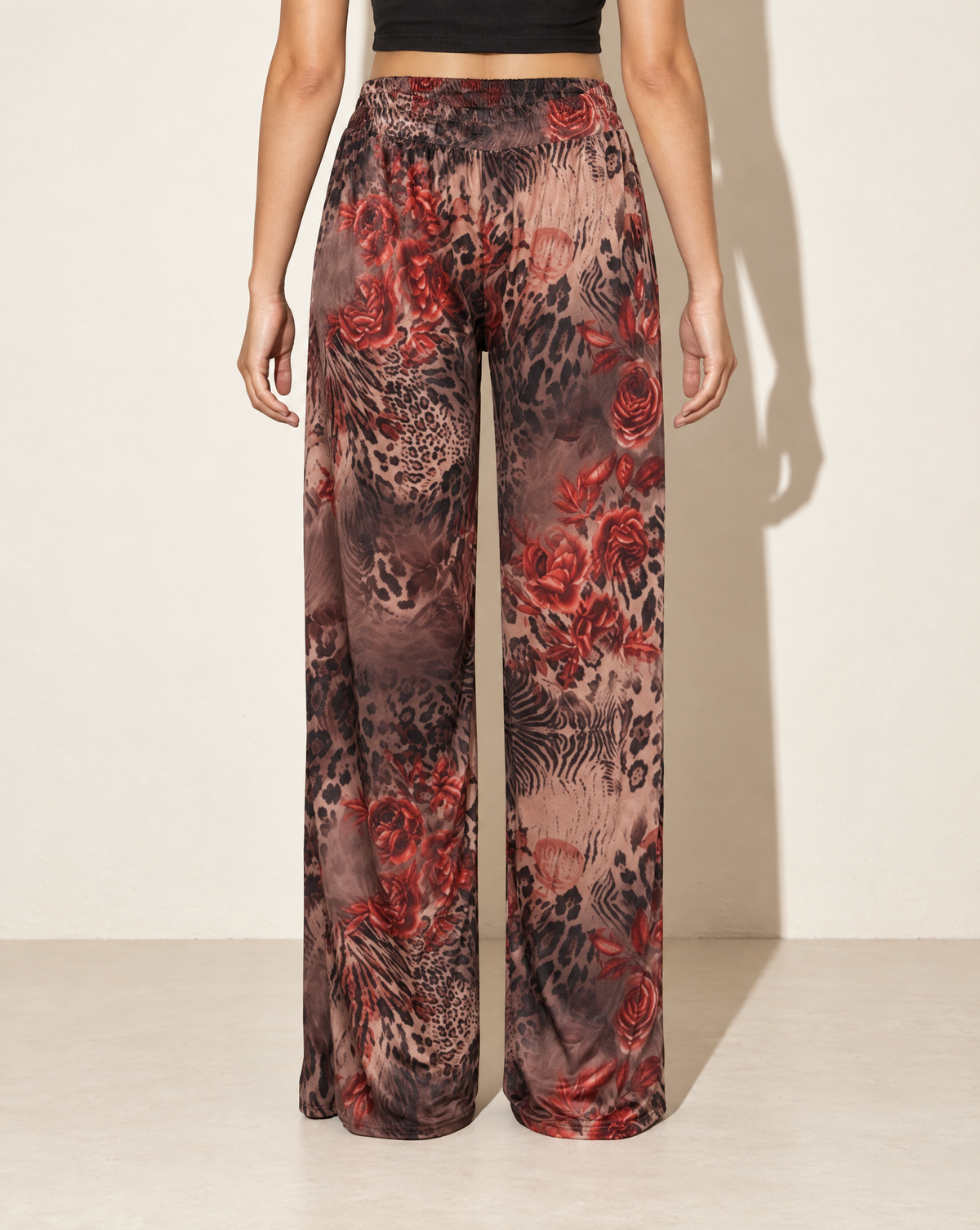 Printed Wide Leg Pants in LEOPARD MULTI — back view