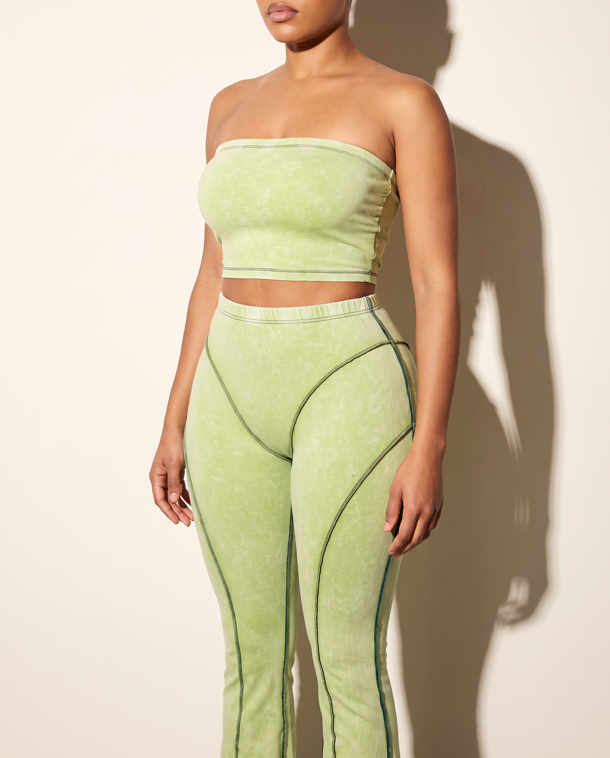 Mineral Washed Top & Pant Set in Lime — alternate front view