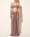 Off Shoulder Top & Draping Maxi Skirt Set in MUD — front view
