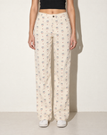 Little Bow Printed Button Closure Pants in Cream — front view