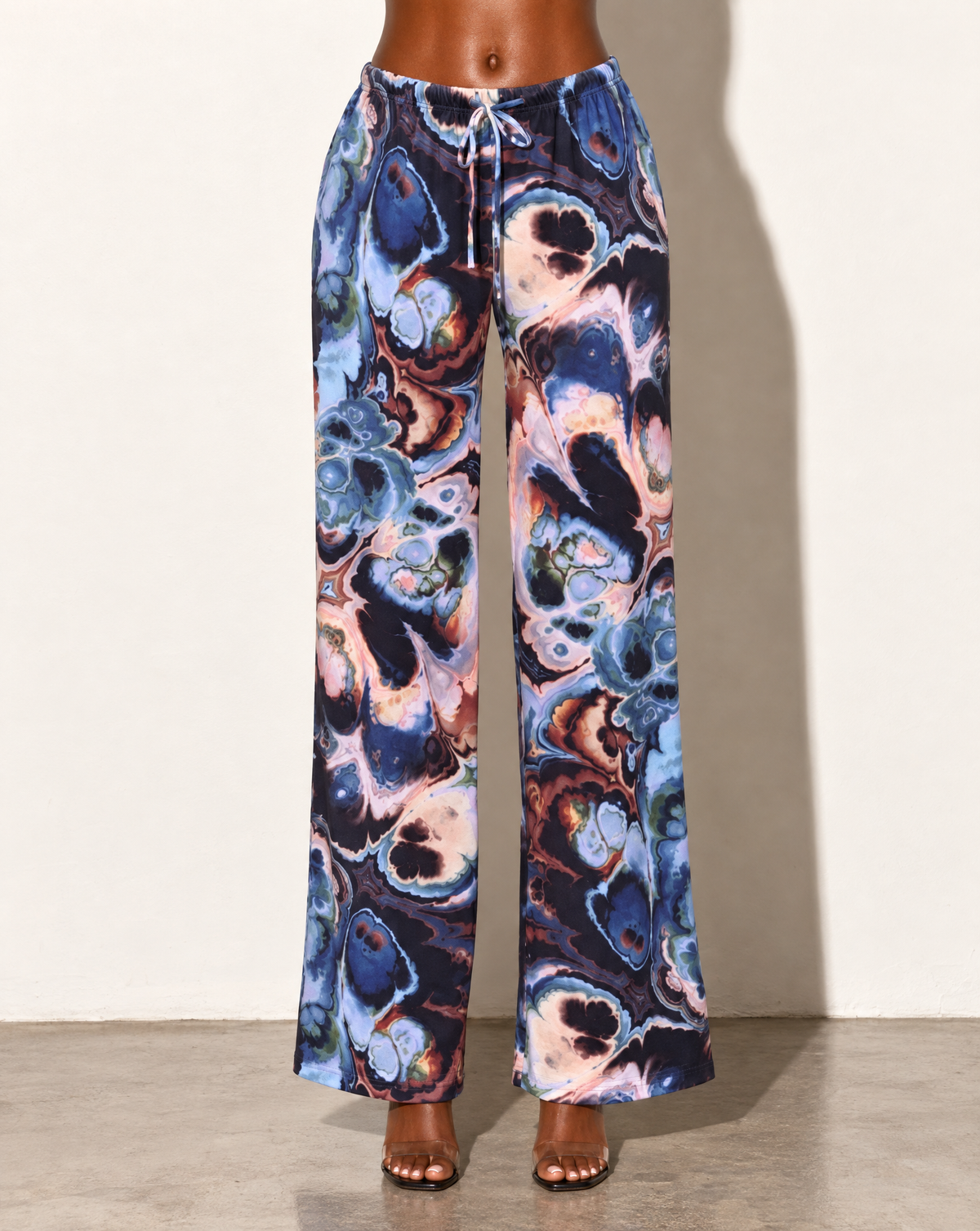 Printed Wide Leg Pants in BLUE COMBO — front view