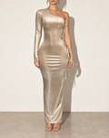 One Shoulder Maxi Dress in Gold — front view
