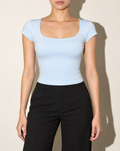 Squared Neck Cap Sleeve Top in BABY BLUE — front view