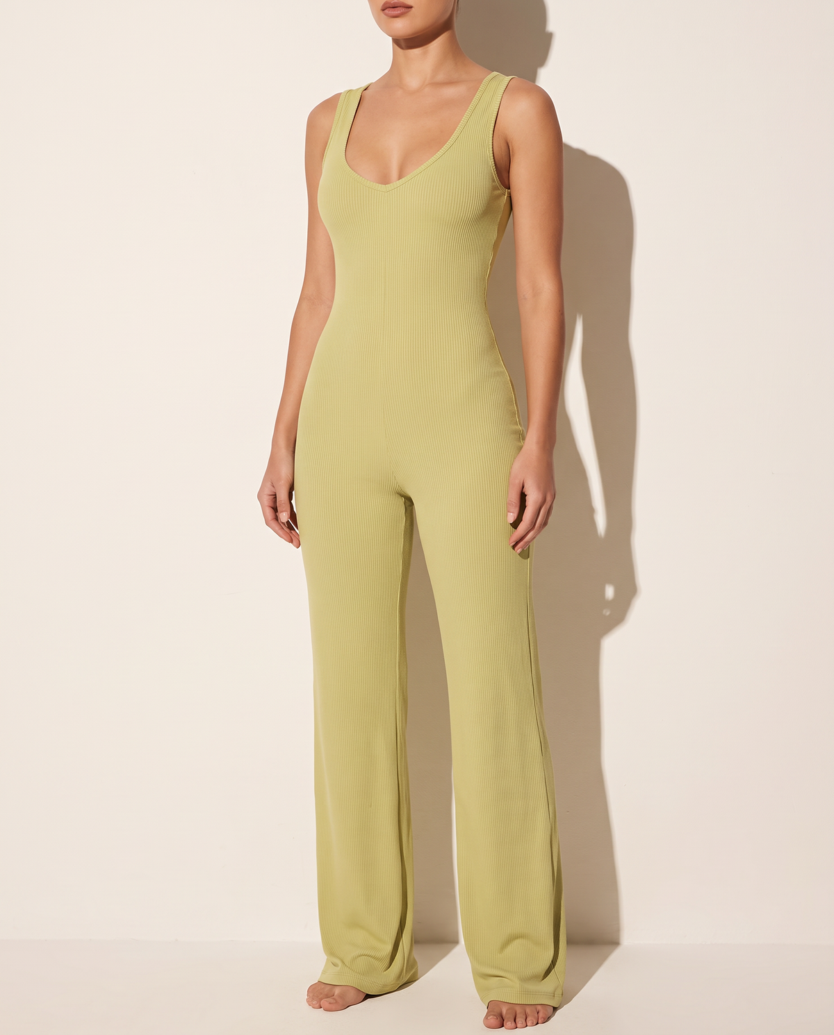 Sleeveless Wide Leg Jumpsuit in CELERY — alternate front view
