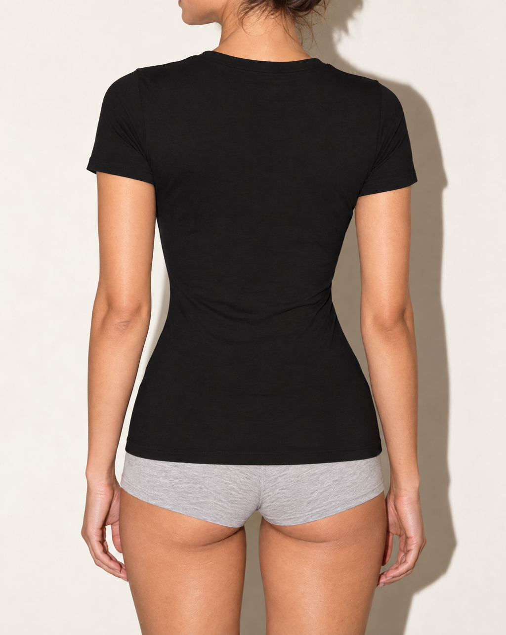 Round Neck Basic Cotton T-Shirt in Black — back view