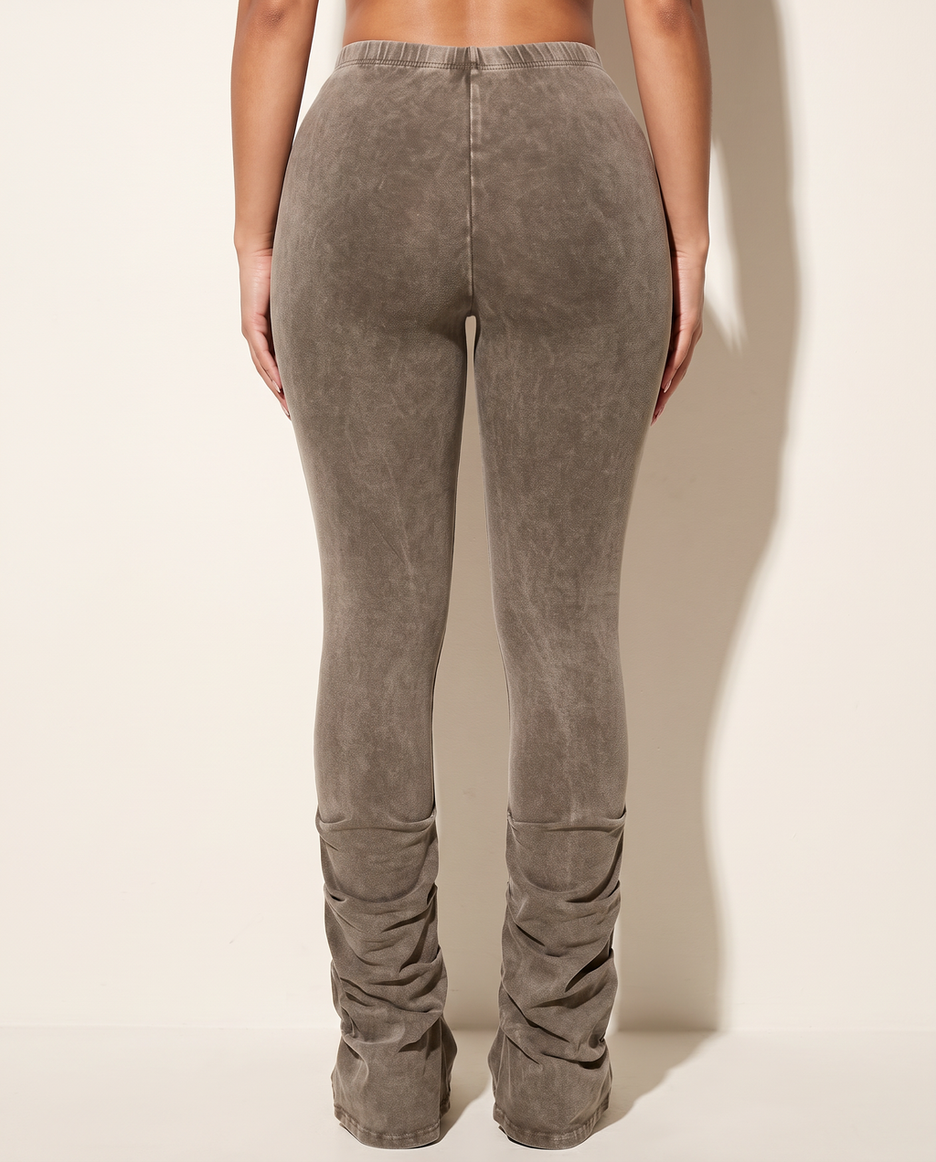 Mineral Washed Ruching Hem Detailed Pants in Brown — back view