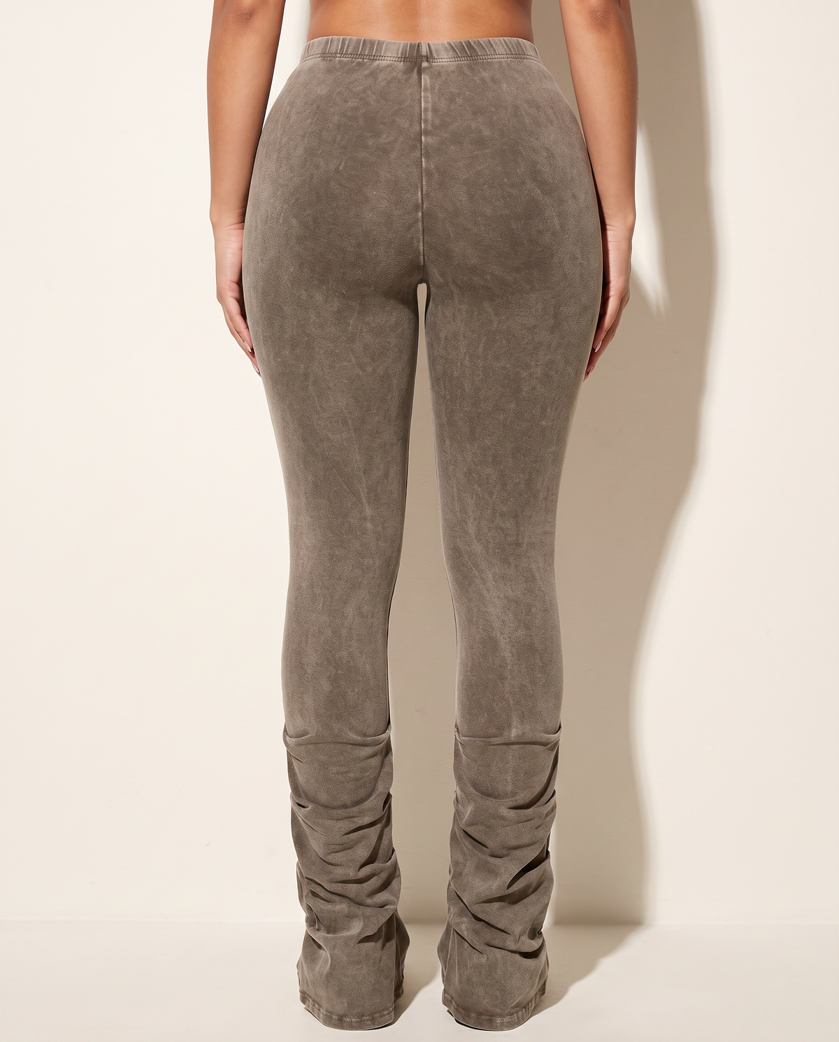 Mineral Washed Ruching Hem Detailed Pants in Brown — back view
