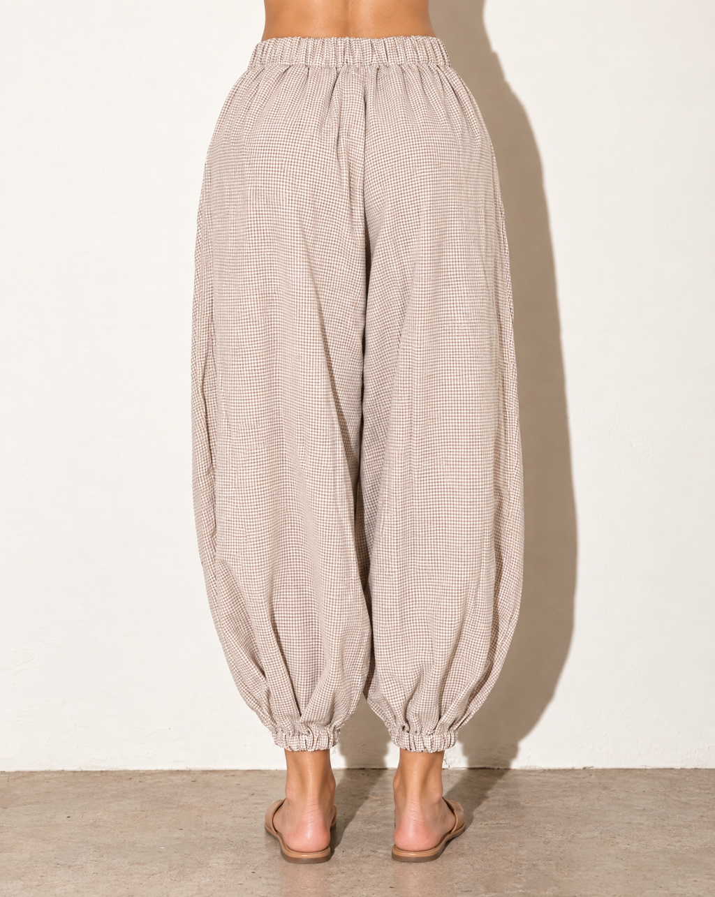 Long Bubble Fashion Pants in Grey — back view