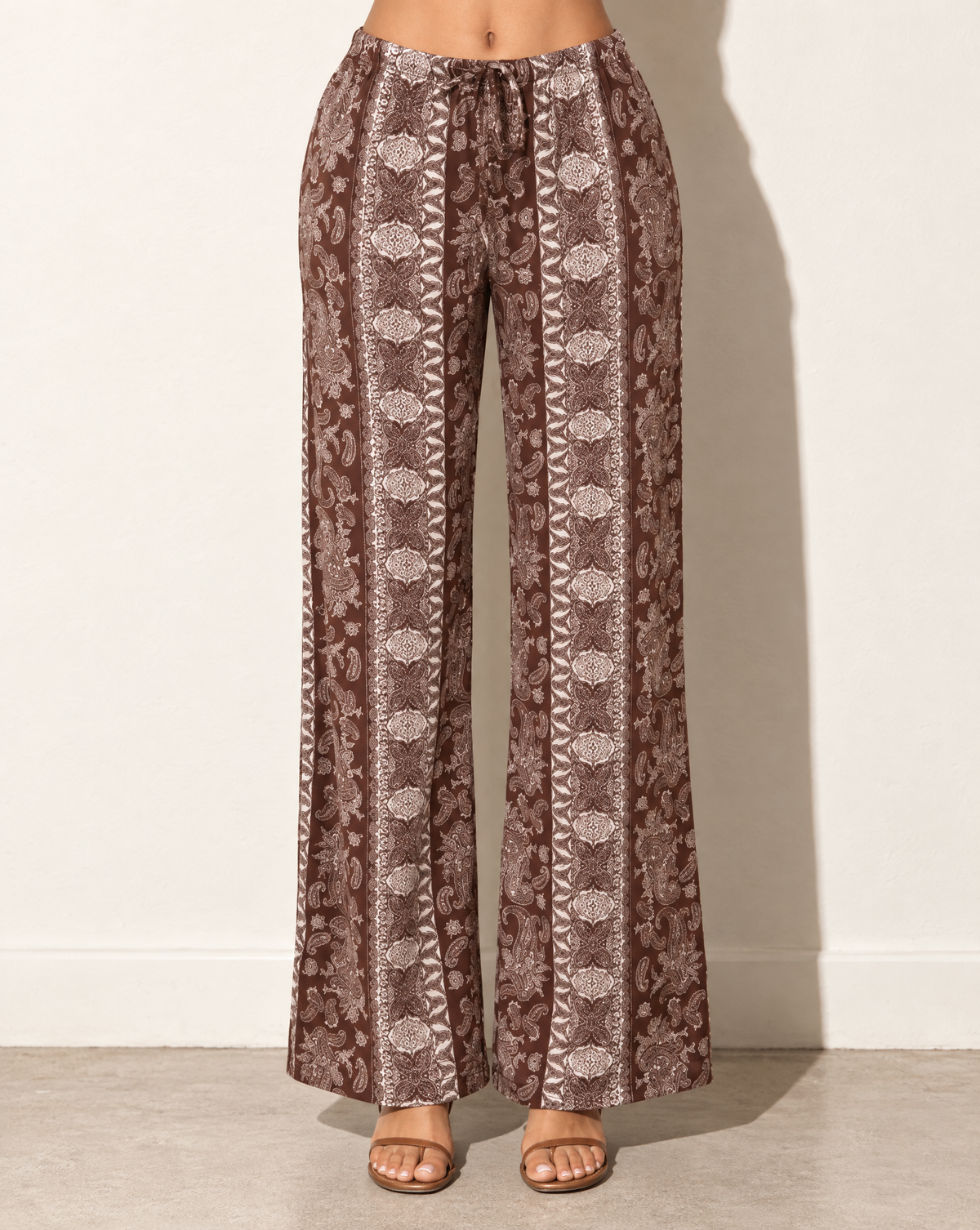 Printed Wide Leg Pants in BROWN COMBO — front view