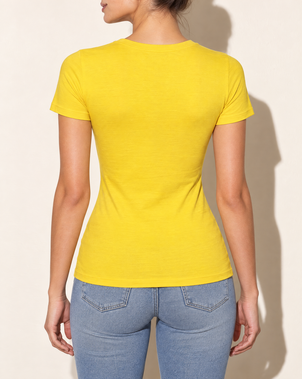 Round Neck Basic Cotton T-Shirt in Yellow — back view