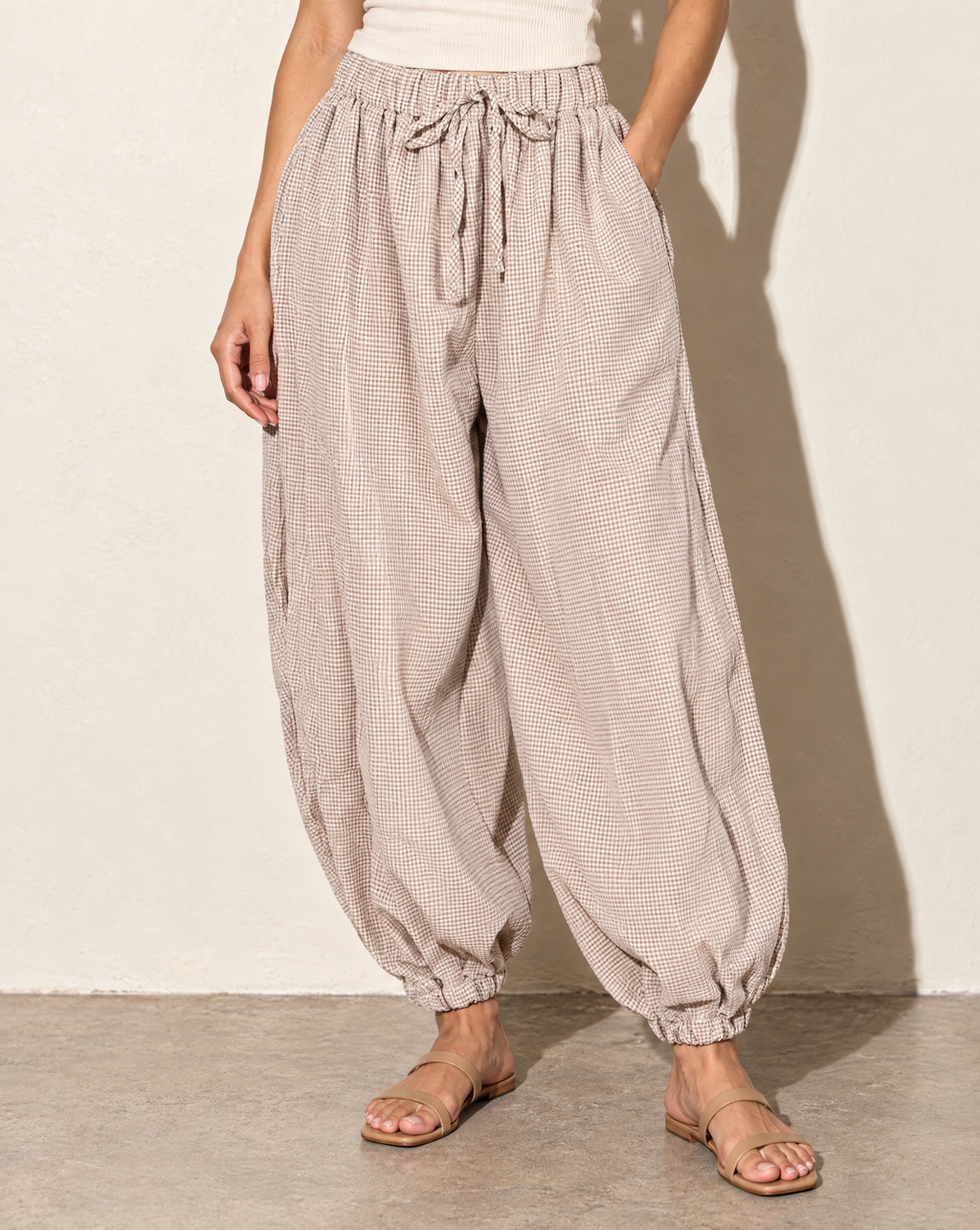 Long Bubble Fashion Pants in Grey — alternate front view