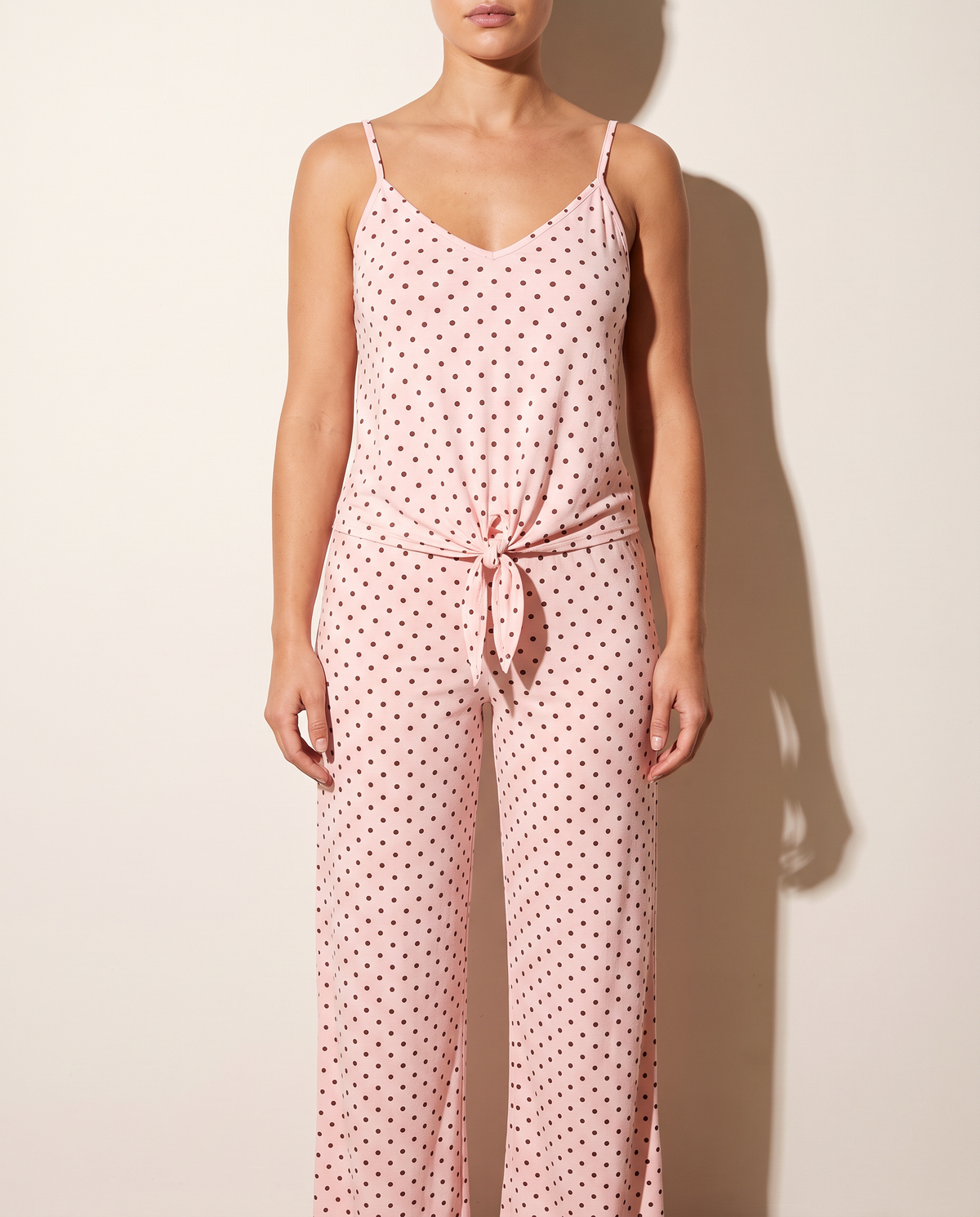 Loose Tank Top & Pants Set in PINK/BROWN — front view