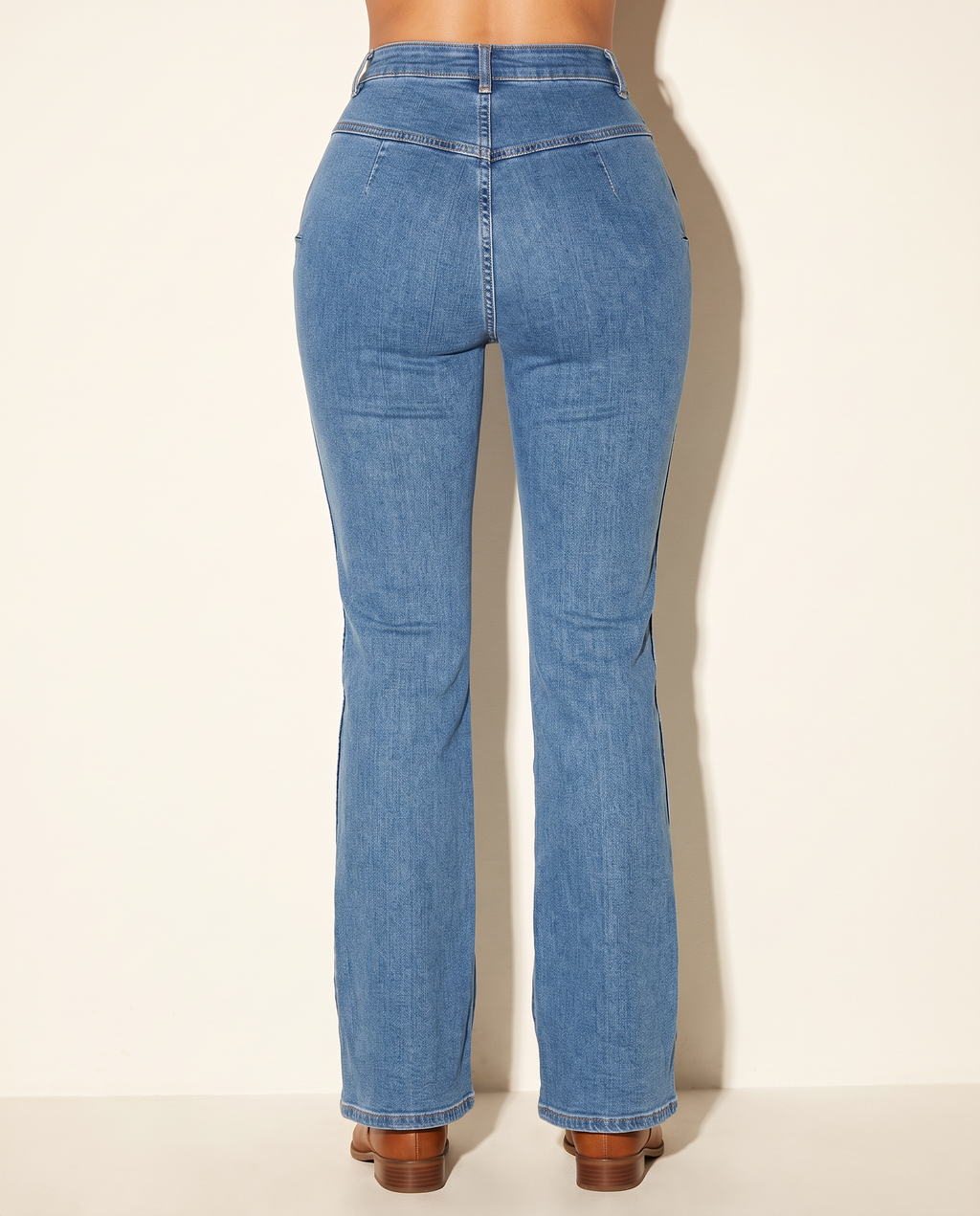 Pinched Bell Bottom Denim Pants in DENIM — back view
