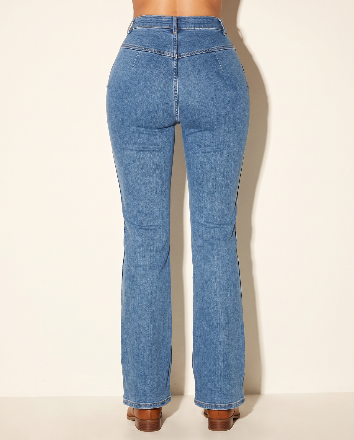 Pinched Bell Bottom Denim Pants in DENIM — back view