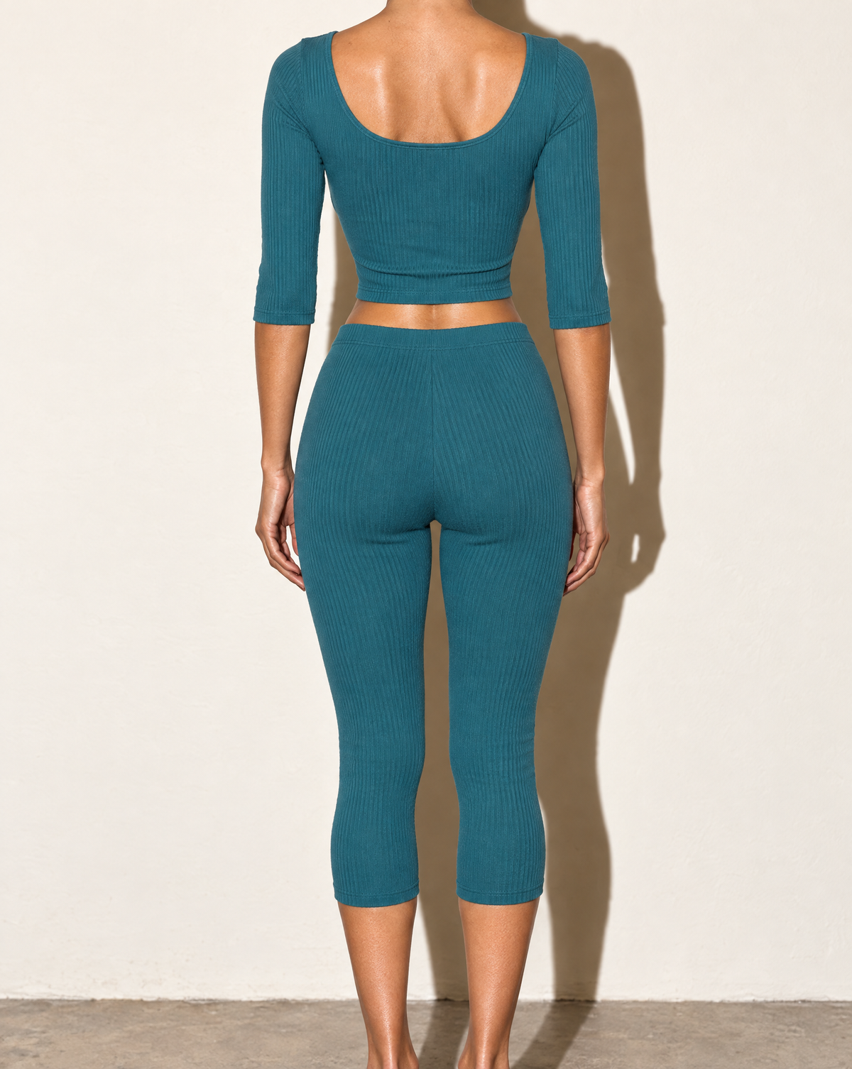 3/4 Sleeves Shoelace Closure Top & Capri Set in HUNTER — back view