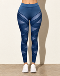 Criss Cross Mesh Leggings in DENIM — front view