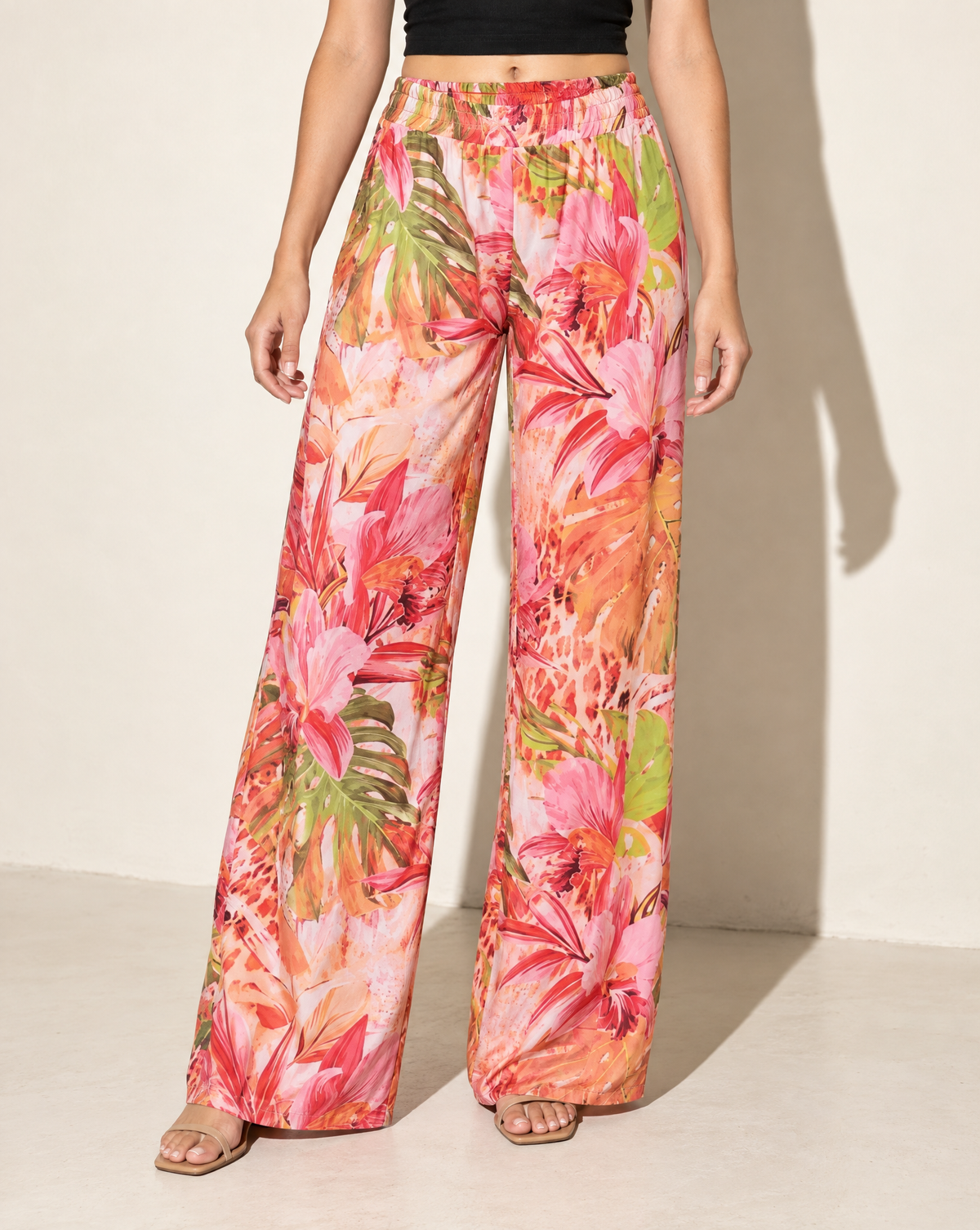 Printed Wide Leg Pants in Pink — alternate front view