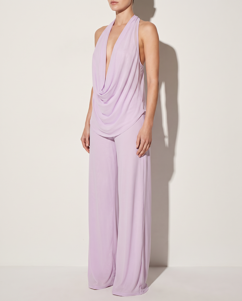 Deep Cowl Neck Sleeveless Top & Pants Set in ORCHID — alternate front view