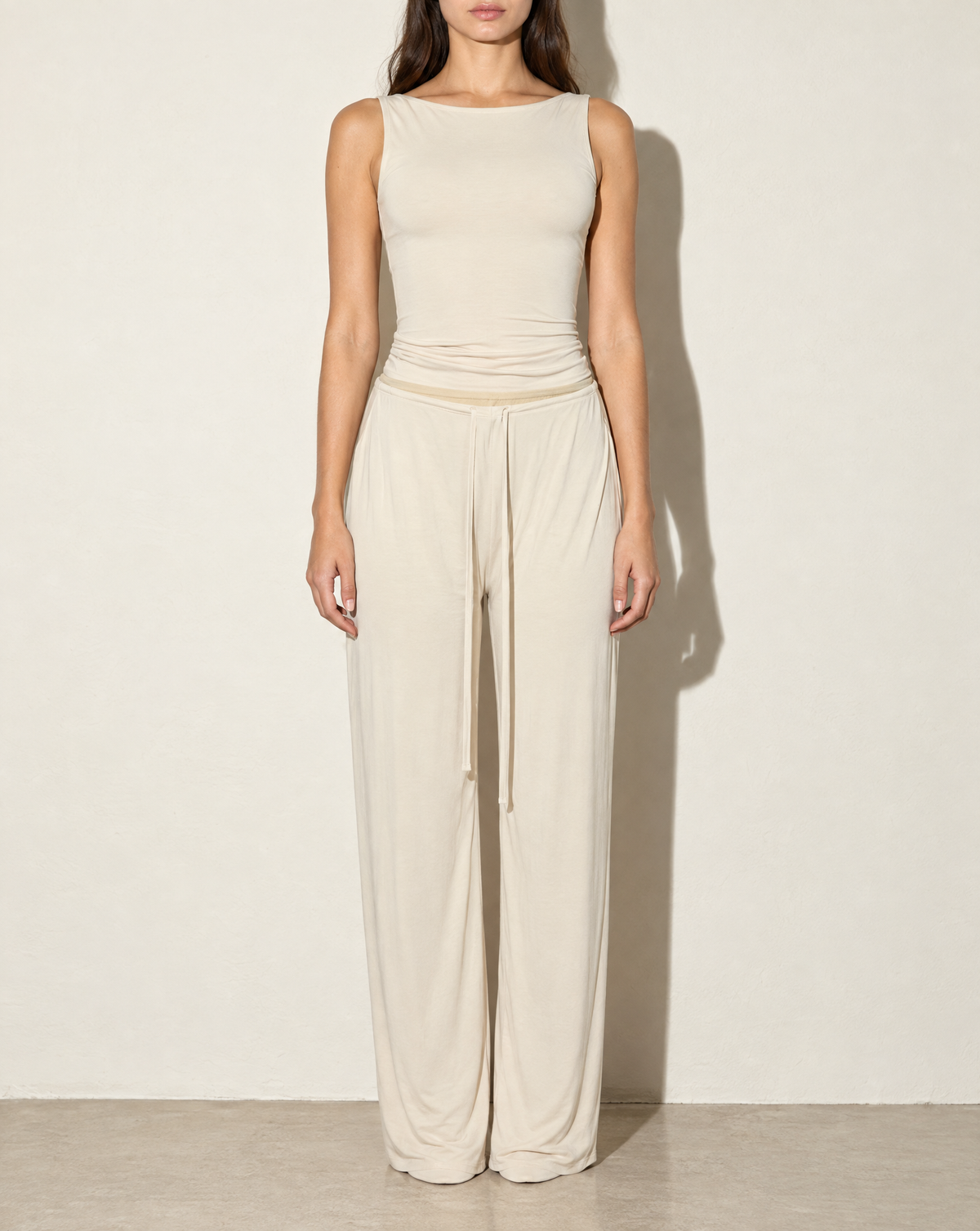 Sleeveless Top & Loose Fit Pants Set in ANTIQUE WHITE — front view