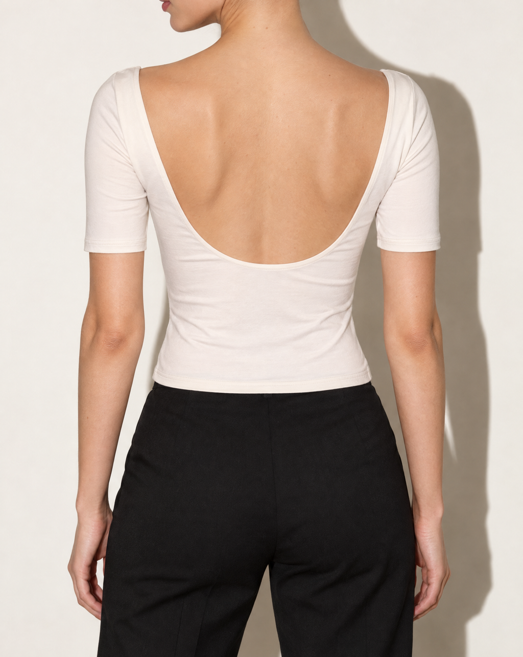Short Sleeve Open Back Top in Ivory — back view