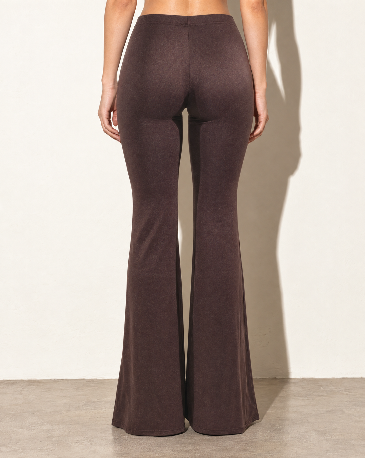 High Waist Flare Hem Pants in Brown — back view