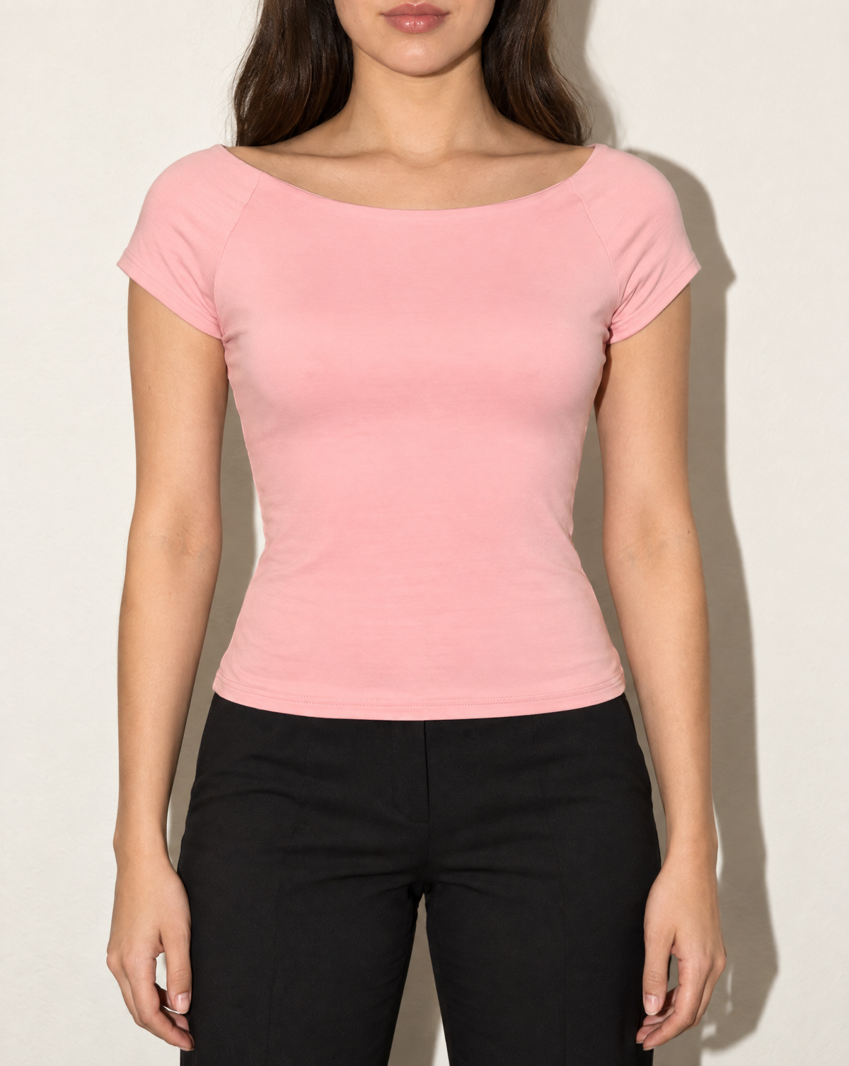 Cap Sleeve Black Top in Pink — front view