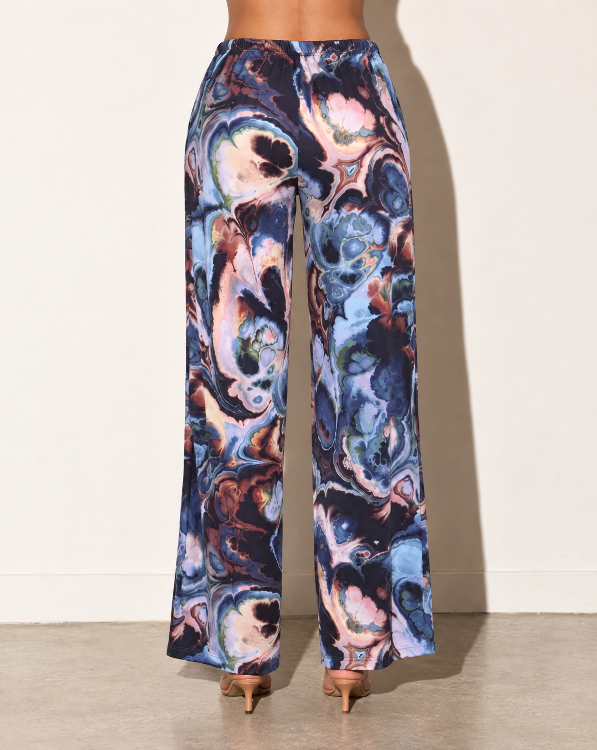 Printed Wide Leg Pants in BLUE COMBO — back view