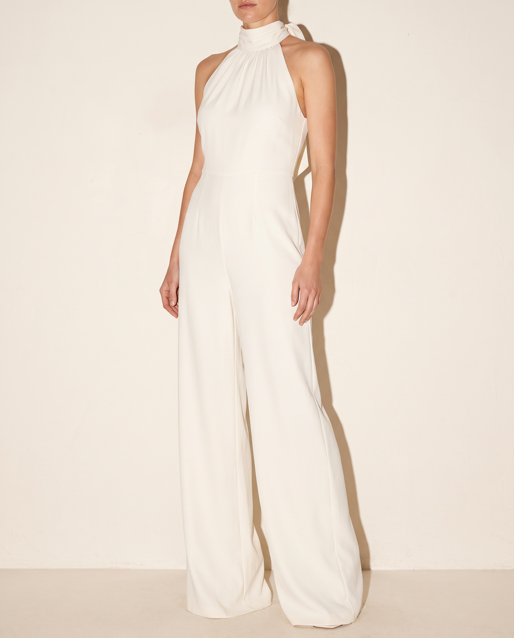 Halter Open Back Wide Leg Jumpsuit in OFF WHITE — alternate front view