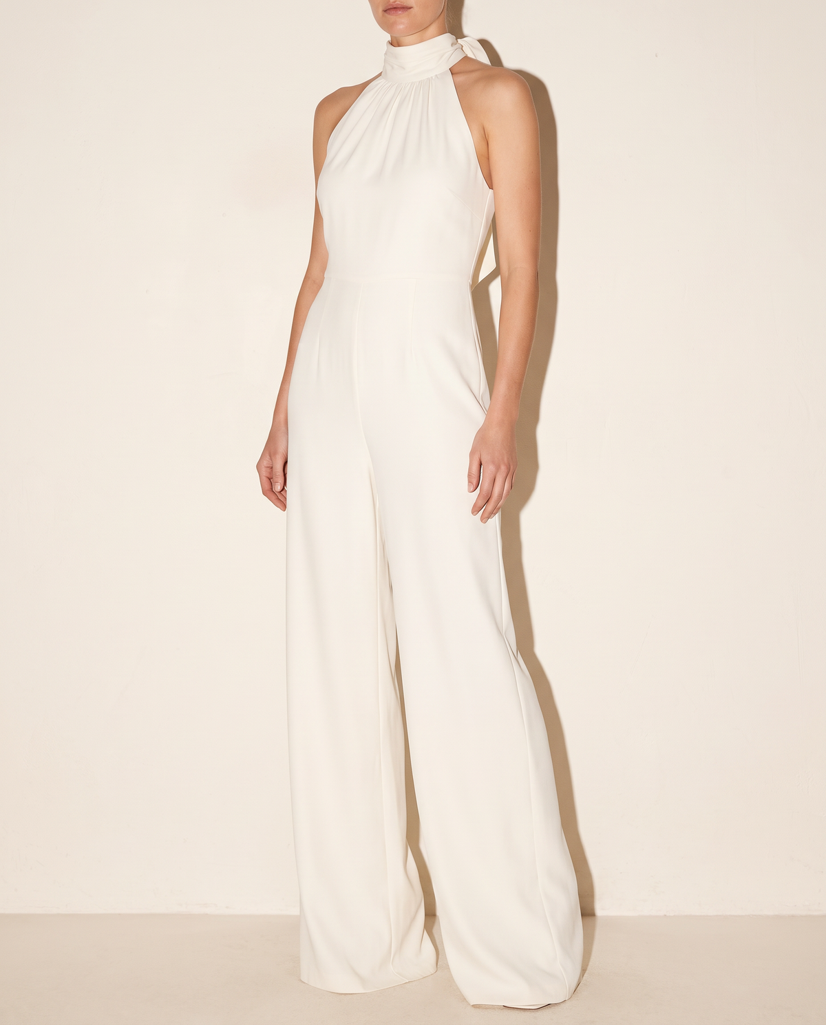 Halter Open Back Wide Leg Jumpsuit in OFF WHITE — alternate front view