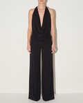 Deep Cowl Neck Sleeveless Top & Pants Set in Black — front view