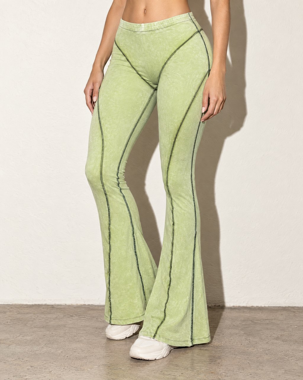 Mineral Washed Pants in Lime — alternate front view