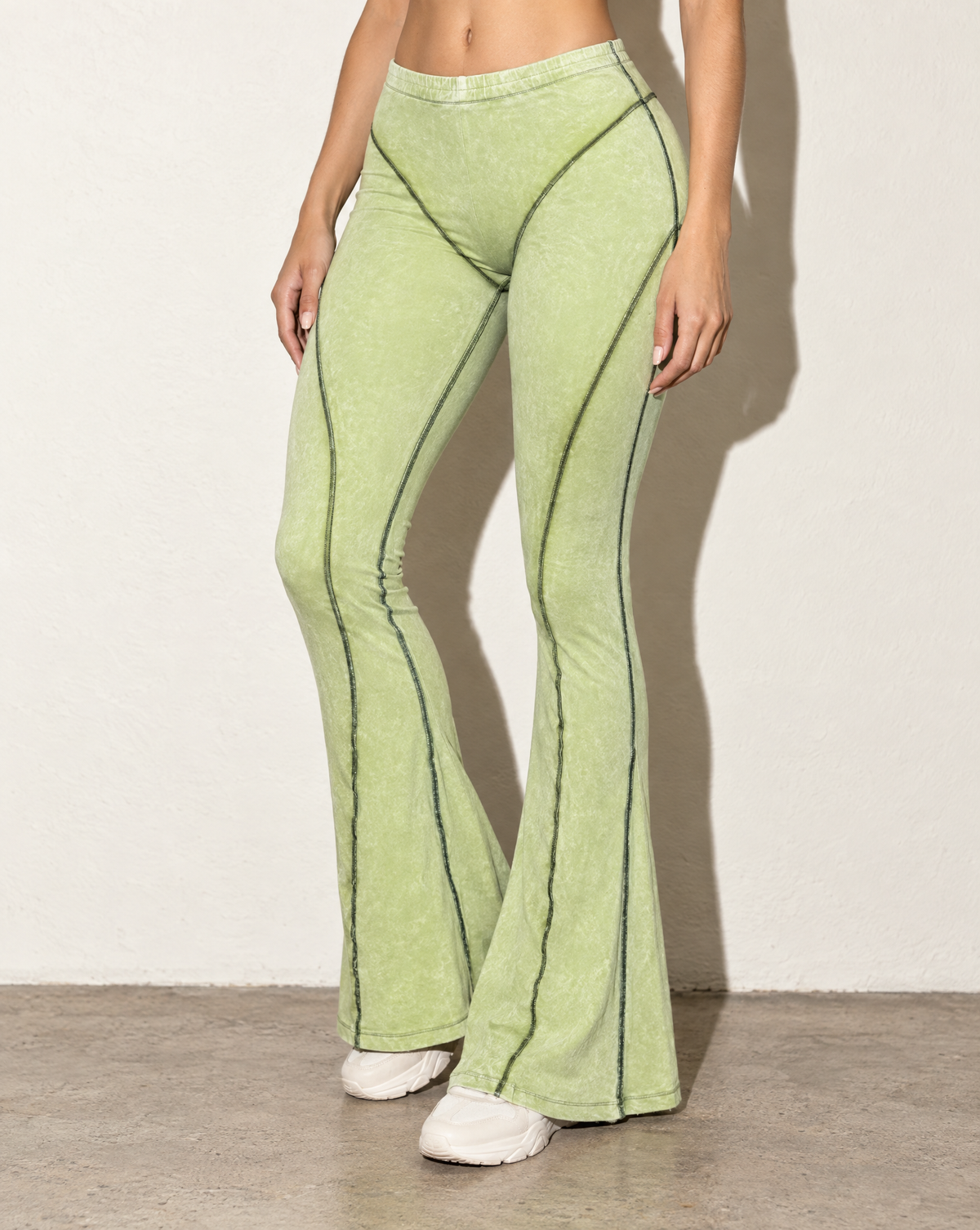 Mineral Washed Pants in Lime — alternate front view