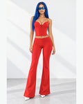 Corset Tube Top & Flare Pant Set in Red - front view on model | Muvin