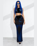 Foiled Wire Crop Top & Maxi Skirt Set in Royal - front view on model | Muvin