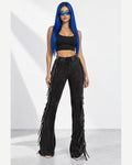 Fringe Trim Mineral Wash Pants in Charcoal - front view on model | Muvin