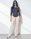 3/4 Sleeves Round Hem Top in Black/White - front view on model | Muvin