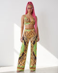 Printed Crop Top & Pants Set in Green Combo - front view on model | Muvin