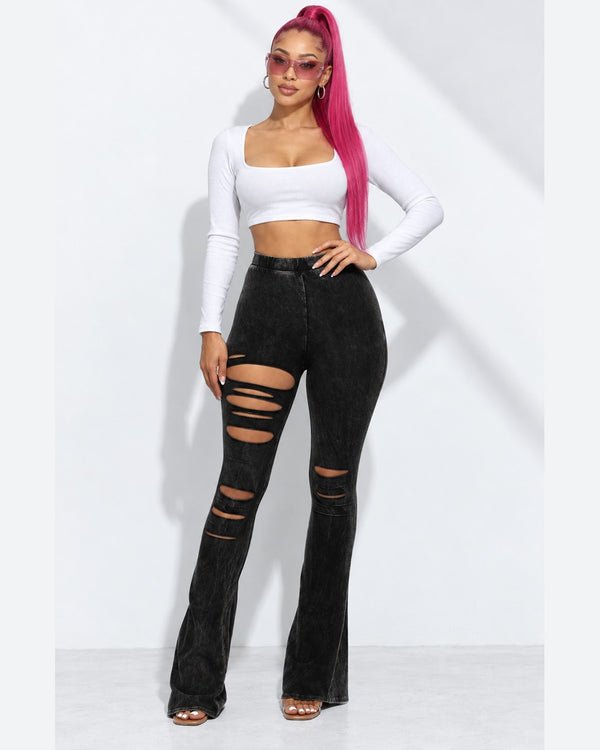 Mineral Wash Cutout Pants in Charcoal - front view on model | Muvin