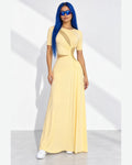 Short Sleeve Cutout Maxi Dress in Yellow - front view on model | Muvin