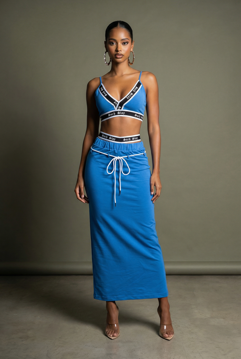 Tank Crop Top & Maxi Skirt Set in Lt. Blue – Front view